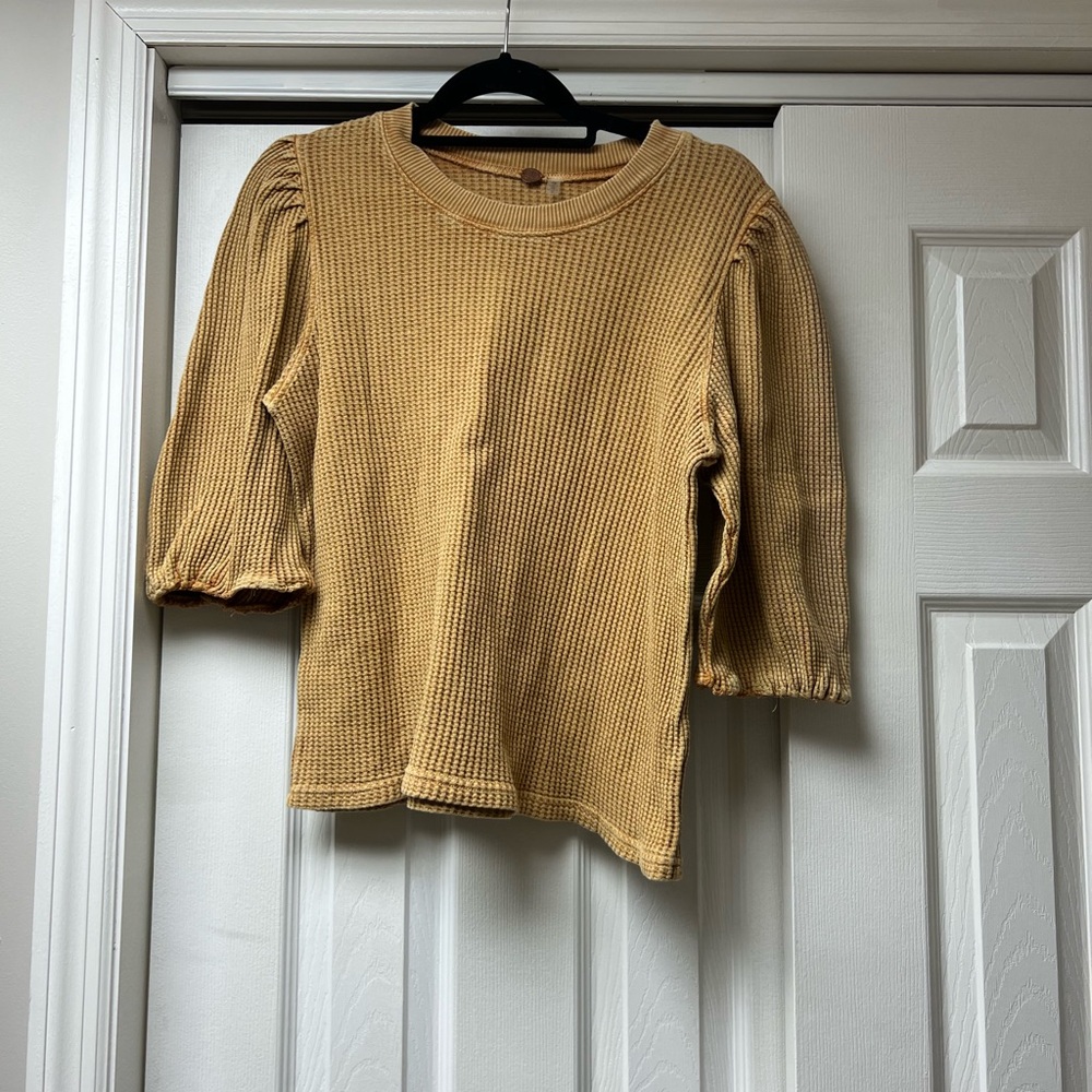 Free People Mustard Waffle Knit Top size small